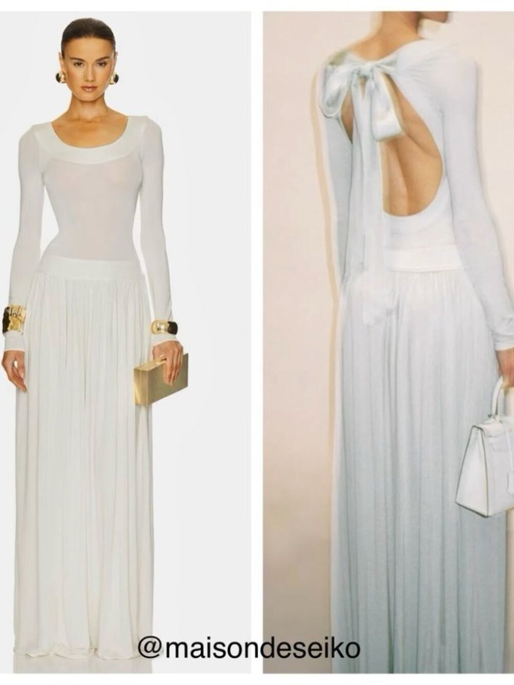 NWT Helsa Maxi Dress White Aesther Jersey Long Sleeve Cutout Wedding Bridal XXS